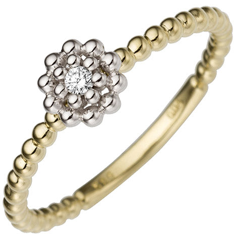 Damen Ring Blume 585 Gold Gelbgold Weißgold bicolor 1 Diamant Brillant Goldring - 56 Unkategorisiert online kaufen