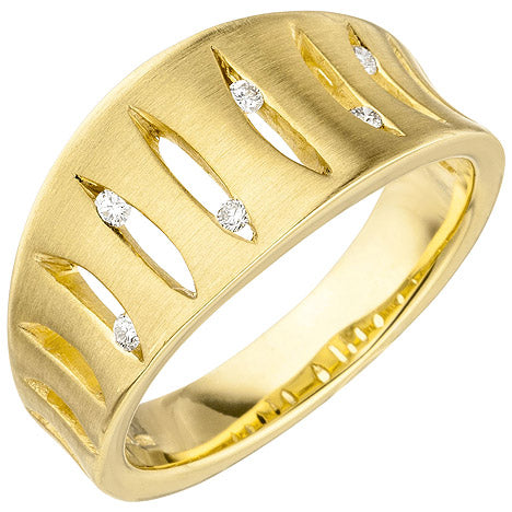 Damen Ring breit 585 Gold Gelbgold matt 6 Diamanten Brillanten Goldring - 54 Unkategorisiert online kaufen