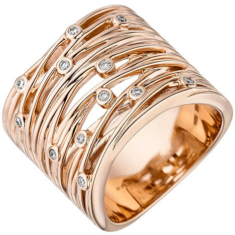 Damen Ring breit 585 Gold Rotgold 12 Diamanten Brillanten 0 14ct. Rotgoldring - 58 Unkategorisiert online kaufen