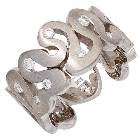 Damen Ring breit 585 Gold Weißgold matt 10 Diamanten Brillanten Weißgoldring - 54 Unkategorisiert online kaufen