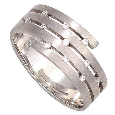 Damen Ring breit 585 Gold Weißgold matt 11 Diamanten Brillanten Weißgoldring - 54 Unkategorisiert online kaufen