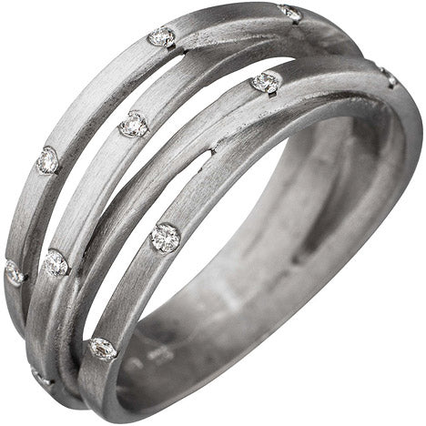 Damen Ring breit 585 Gold Weißgold matt 12 Diamanten Brillanten Weißgoldring - 54 Unkategorisiert online kaufen
