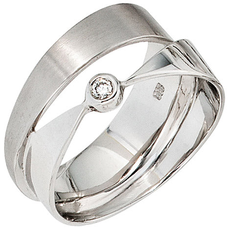 Damen Ring breit 585 Gold Weißgold matt mattiert 1 Diamant Brillant Weißgoldring - 52 Unkategorisiert online kaufen