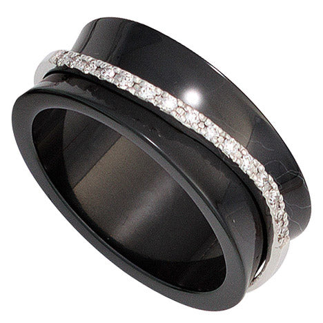 Damen Ring breit 585 Gold Weißgold mit Keramik schwarz 15 Diamanten Brillanten - 54 Unkategorisiert online kaufen Damen Ring breit 585 Gold Weißgold mit Keramik schwarz 15 Diamanten Brillanten - 54 Unkategorisiert online kaufen