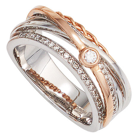 Damen Ring breit 585 Gold Weißgold Rotgold bicolor 48 Diamanten Brillanten - 56 Unkategorisiert online kaufen