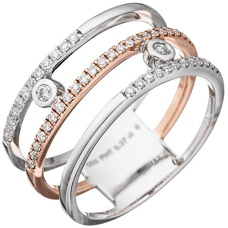 Damen Ring breit 585 Gold Weißgold Rotgold bicolor 49 Diamanten Brillanten - 60 Unkategorisiert online kaufen