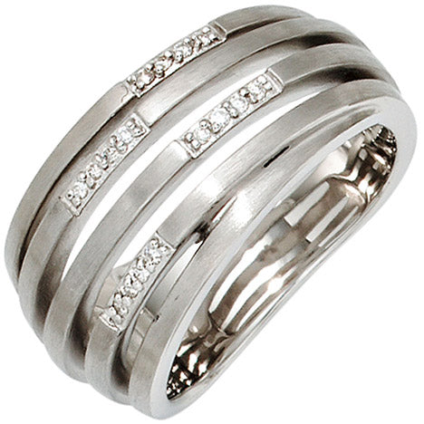 Damen Ring breit 925 Sterling Silber rhodiniert mattiert 16 Diamanten Brillanten - 50 Unkategorisiert online kaufen