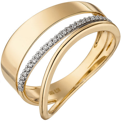 Damen Ring breit mehrreihig 585 Gold Gelbgold 24 Diamanten Brillanten Goldring - 58 Unkategorisiert online kaufen