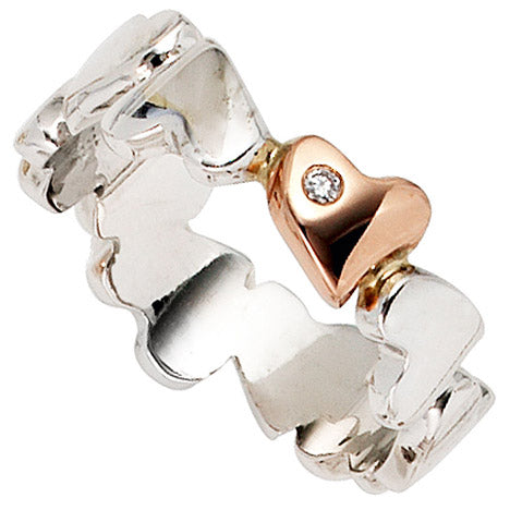 Damen Ring Herzen 585 Gold Weißgold Rotgold bicolor 1 Diamant Brillant Herzring - 56 Unkategorisiert online kaufen