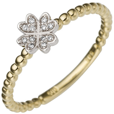 Damen Ring Kleeblatt 585 Gold Gelbgold Weißgold bicolor 12 Diamanten Brillanten - 58 Unkategorisiert online kaufen