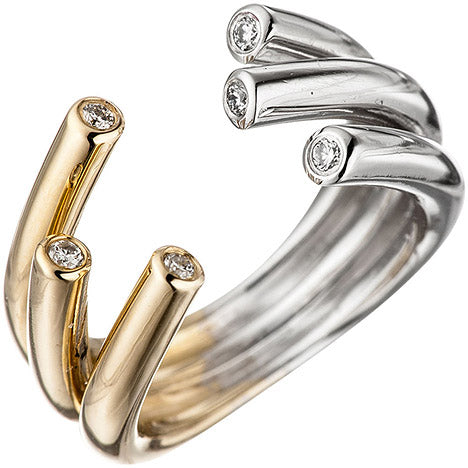 Damen Ring offen 585 Gold Gelbgold Weißgold bicolor 6 Diamanten Brillanten - 52 Unkategorisiert online kaufen