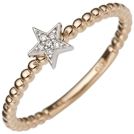 Damen Ring Stern 585 Gold Rotgold Weißgold bicolor 6 Diamanten Brillanten - 50 Unkategorisiert online kaufen