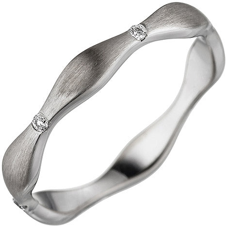 Damen Ring Welle 585 Gold Weißgold matt 6 Diamanten Brillanten Weißgoldring - 56 Unkategorisiert online kaufen
