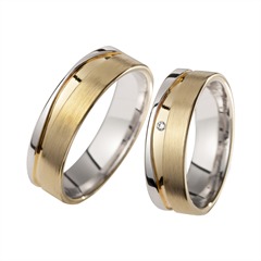 Eheringe Gelb- und Weißgold mit Diamanten Breite 6 mm