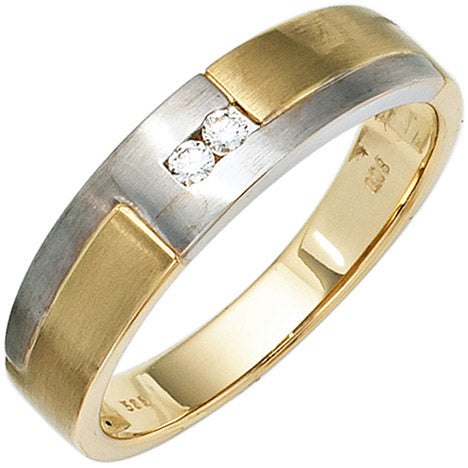 Herren Ring 585 Gold Gelbgold Weißgold mattiert 2 Diamanten Brillanten Goldring - 60 Unkategorisiert online kaufen