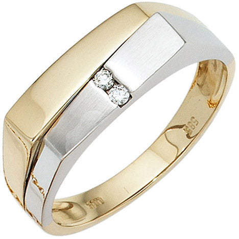 Herren Ring 585 Gold Gelbgold Weißgold mattiert 2 Diamanten Brillanten Goldring - 62 Unkategorisiert online kaufen