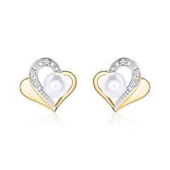 Herzohrstecker aus 14K Gold mit Perlen und Diamanten