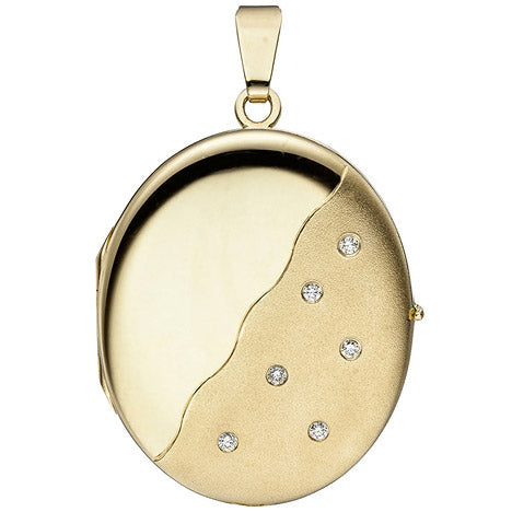 Medaillon oval 585 Gold Gelbgold mattiert 6 Diamanten Anhänger zum Öffnen Unkategorisiert online kaufen