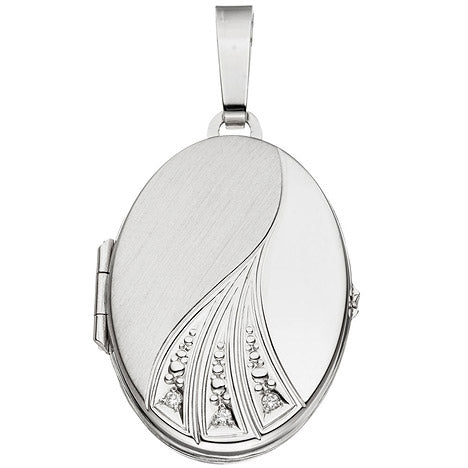 Medaillon oval 585 Gold Weißgold mattiert 3 Diamanten Anhänger zum Öffnen Unkategorisiert online kaufen