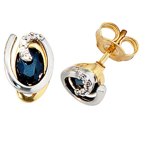 Ohrstecker 585 Gold Gelbgold Weißgold 10 Diamanten 2 Safire blau Ohrringe Unkategorisiert online kaufen
