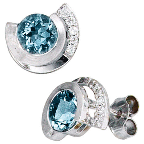 Ohrstecker 585 Gold Weißgold 2 Aquamarine blau 10 Diamanten Brillanten Ohrringe Unkategorisiert online kaufen