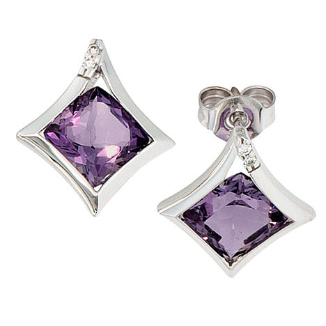 Ohrstecker 585 Gold Weißgold 4 Diamanten 2 Amethyst lila violett Ohrringe Unkategorisiert online kaufen