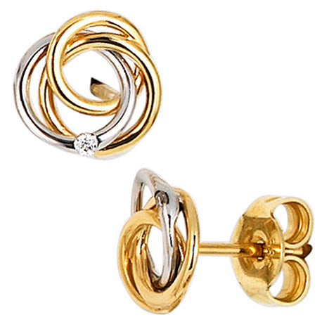 Ohrstecker Knoten verschlungen 585 Gold bicolor 2 Diamanten Brillanten Ohrringe Unkategorisiert online kaufen