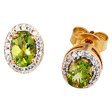 Ohrstecker oval 585 Gelbgold 1 Diamant Brillant 2 Peridote grün Ohrringe Unkategorisiert online kaufen