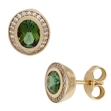 Ohrstecker oval 585 Gold Gelbgold 2 Turmaline grün 48 Diamanten Brillanten Unkategorisiert online kaufen
