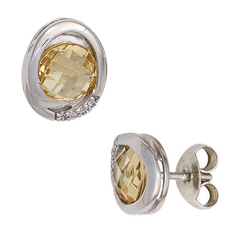 Ohrstecker oval 585 Gold Weißgold 2 Citrine gelb 8 Diamanten Brillanten Ohrringe Unkategorisiert online kaufen