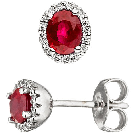 Ohrstecker oval 585 Gold Weißgold 36 Diamanten Brillanten 2 Rubine rot Ohrringe Unkategorisiert online kaufen