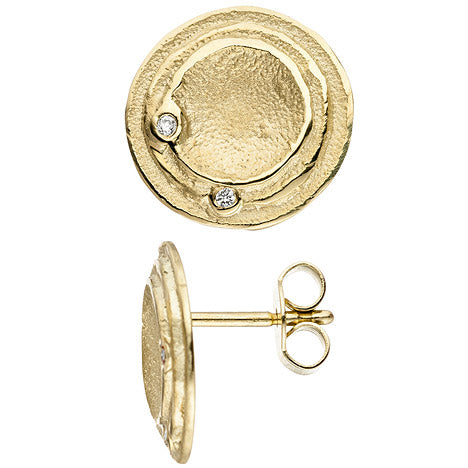Ohrstecker rund 585 Gold Gelbgold 4 Diamanten Brillanten Ohrringe matt mattiert Unkategorisiert online kaufen