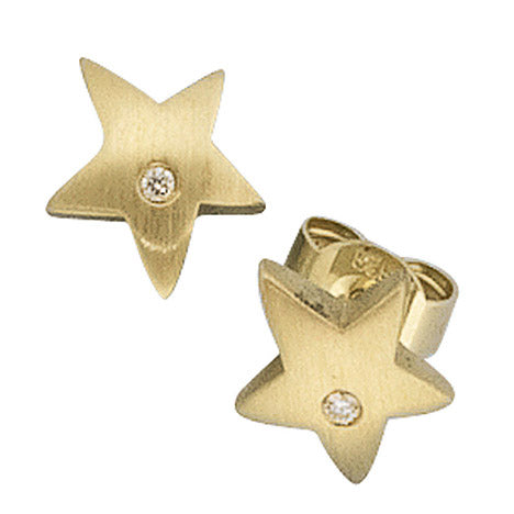 Ohrstecker Stern 585 Gold Gelbgold matt 2 Diamanten Brillanten Ohrringe Unkategorisiert online kaufen
