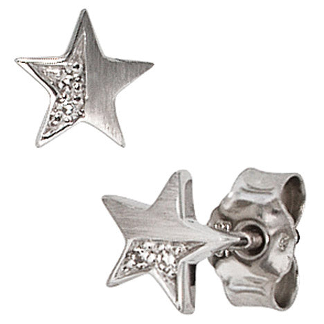 Ohrstecker Stern 585 Gold Weißgold matt 1 Diamant Brillant 0 022ct. Ohrringe Unkategorisiert online kaufen
