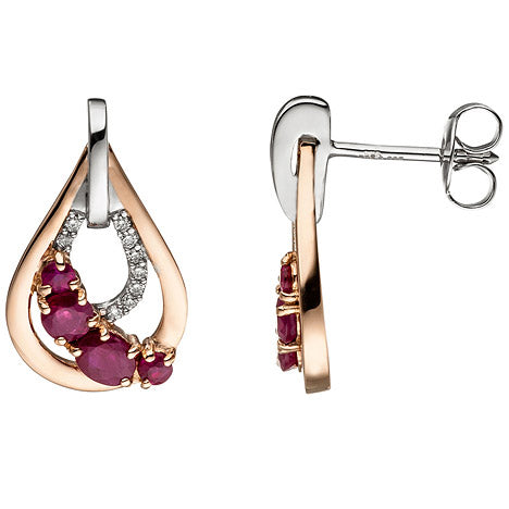 Ohrstecker Tropfen 585 Gold bicolor 8 Rubine rot 18 Diamanten Brillanten Unkategorisiert online kaufen