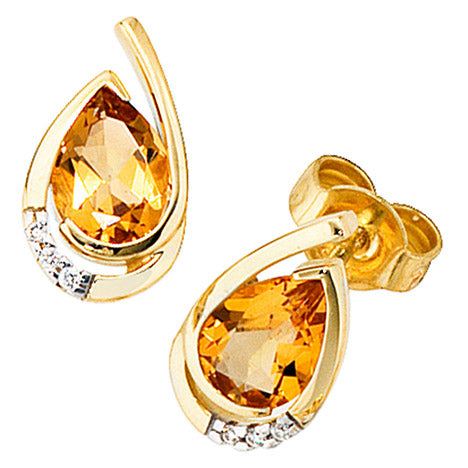 Ohrstecker Tropfen 585 Gold Gelbgold 6 Diamanten 2 Citrine orange Ohrringe Unkategorisiert online kaufen