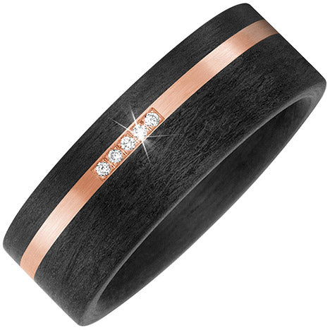 Partner Ring Carbon mit 585 Gold Rotgold matt 5 Diamanten Brillanten Partnerring - 56 Unkategorisiert online kaufen