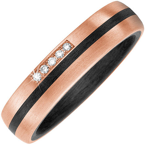 Partner Ring Carbon mit 585 Gold Rotgold matt 5 Diamanten Brillanten Pertnerring - 60 Unkategorisiert online kaufen