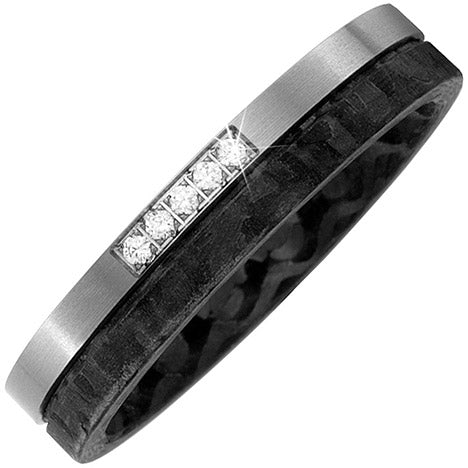 Partner Ring Carbon mit Titan 5 Diamanten Brillanten Partnerring bicolor - 68 Unkategorisiert online kaufen