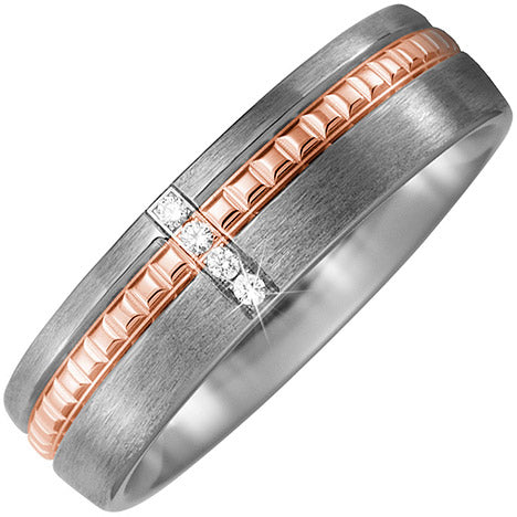 Partner Ring Titan matt mit 750 Rotgold 4 Diamanten Brillanten Partnerring - 48 Unkategorisiert online kaufen
