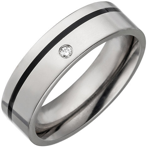 Partner Ring Titan mit Keramik schwarz 1 Diamant Brillant Partnerring Titanring - 68 Unkategorisiert online kaufen