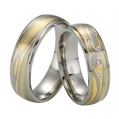 Rauschmayer Mokume-Gane-Eheringe 6 mm aus 585 Weiß-/Gelbgold, 5 Brillanten ca. 0,035 ct SI/W Unkategorisiert online kaufen