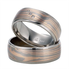 Rauschmayer Mokume Gane-Eheringe 7 mm, 585 Weiß-/Roségold, 3 Brillanten 0,03 ct W/SI Unkategorisiert online kaufen