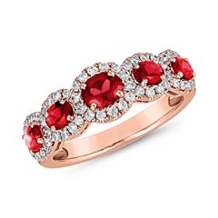 Roségoldener Ring mit Rubinen und Diamanten, lab-grown