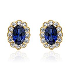 Saphir Ohrstecker aus Gelbgold mit Diamanten