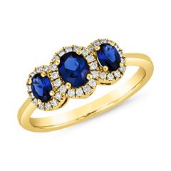Saphir Ring für Damen aus Gelbgold mit Brillanten