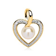 Unique Bicolor-Herzanhänger aus 585 Gold mit Perle & 2 Brillanten, 0,01 ct Unkategorisiert online kaufen