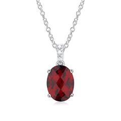 Unique Granat-Kette mit 3 Brillanten, 0,01 ct, 585 Weißgold