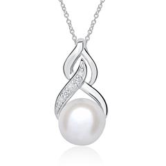 Unique Halskette 585 Weißgold mit Süßwasserperle, 2 Brillanten 0,01 ct TW/SI Unkategorisiert online kaufen
