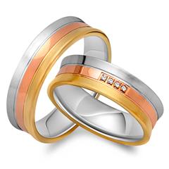 Unique Tricolor-Eheringe aus 585 Gold mit 4 Brillanten, 0,02 ct Unkategorisiert online kaufen